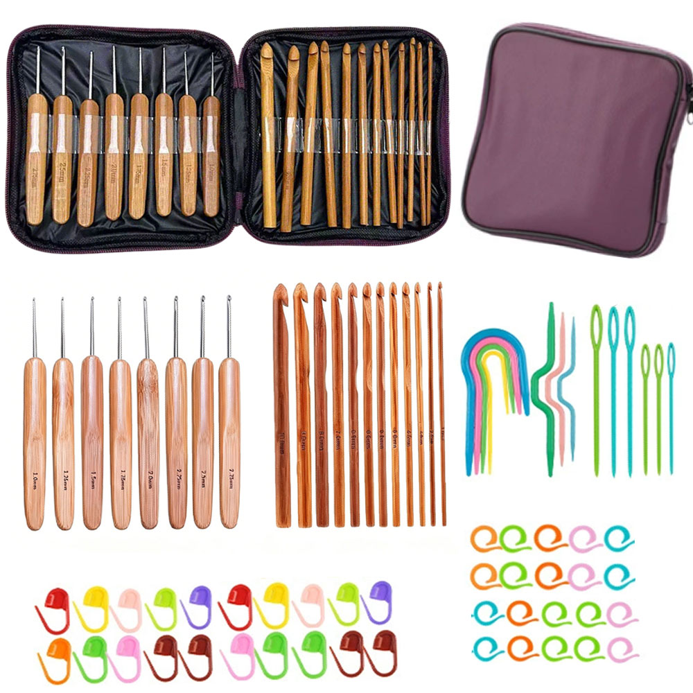 74pcs Bamboo Crochet Hooks Set - Tool Set ulasan dan harga